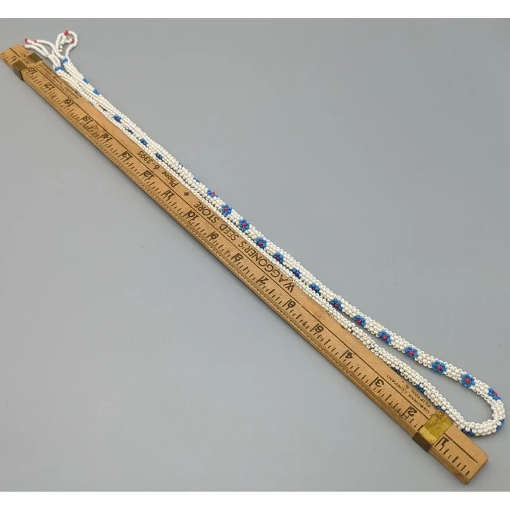 Vintage Beaded Belt‎ Or Necklace Plastic Seed Beads White Floral Boho American